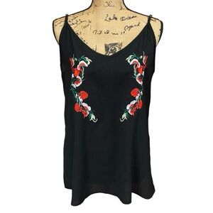 TECREW Black Flowy Tank Top With Floral Pattern Size M